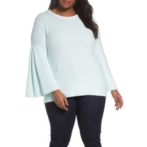 Vince Camuto Aqua Bell Sleeve Ribbed Sweater